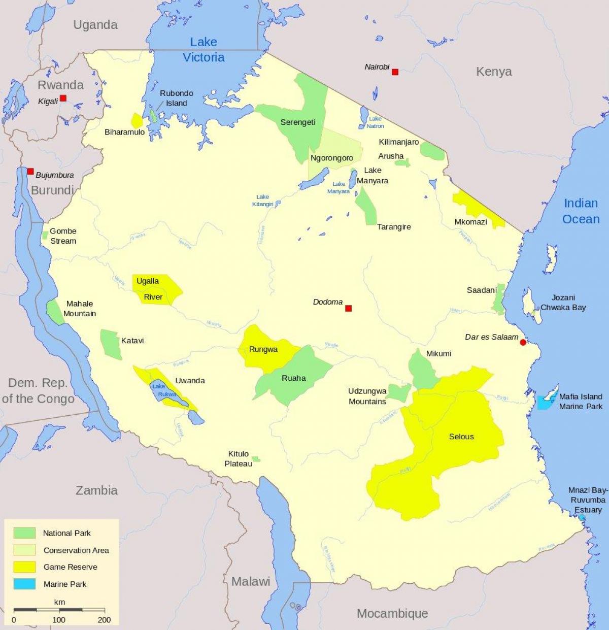 peta dari tanzania taman nasional dan cagar permainan