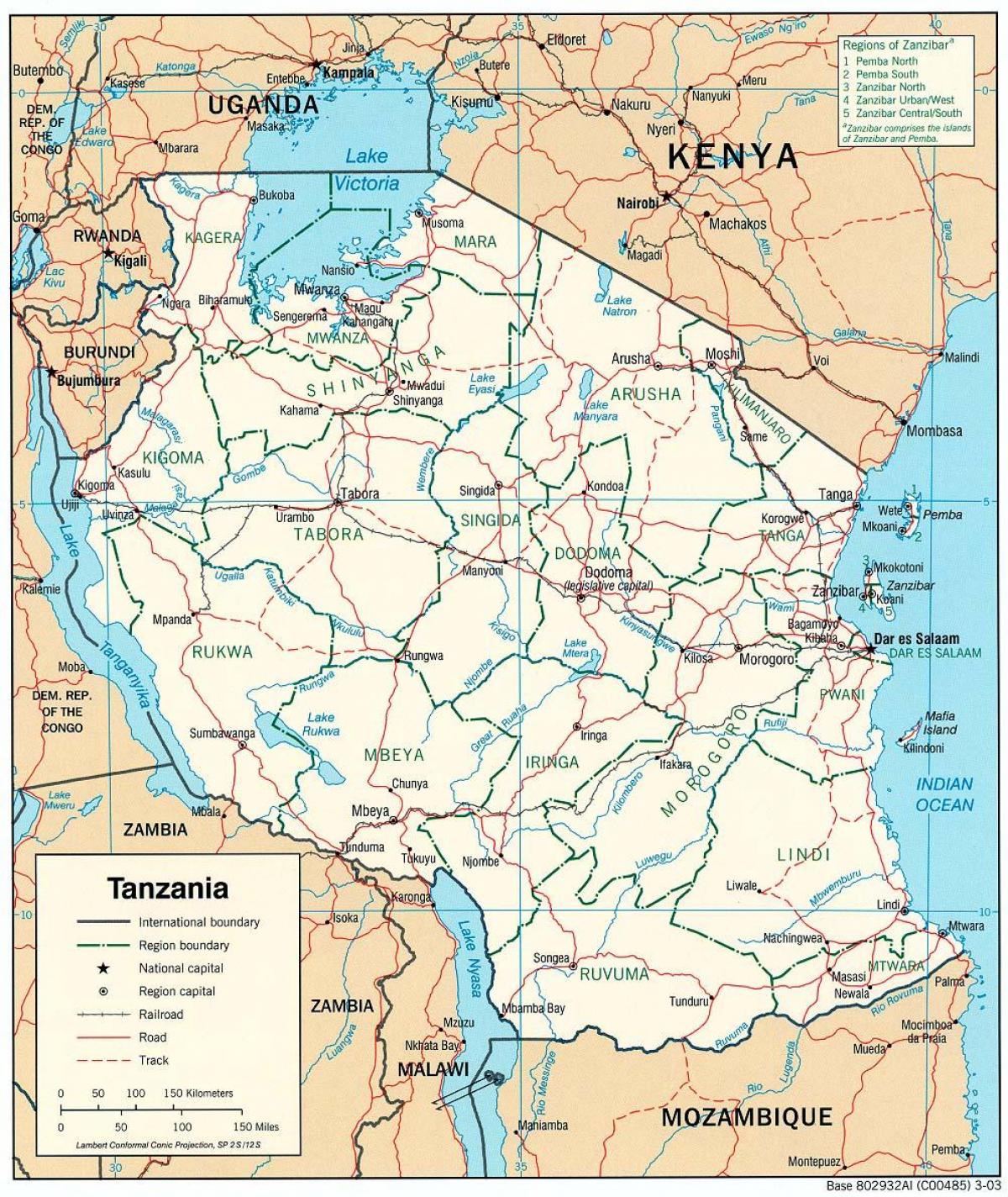peta dari tanzania dengan kota-kota