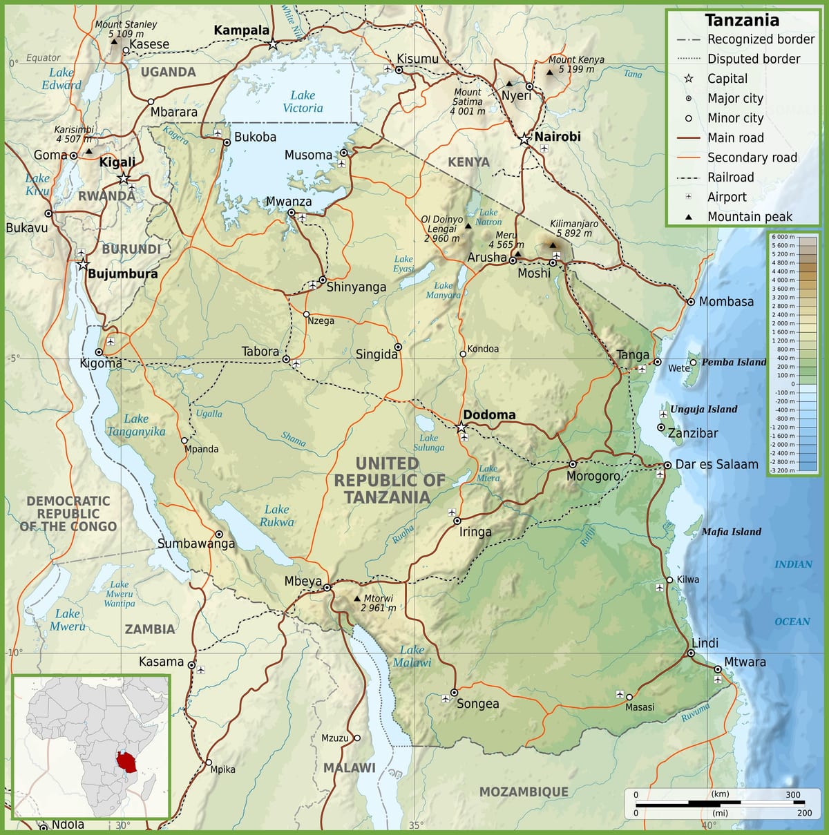Peta jalan dengan jarak tanzania