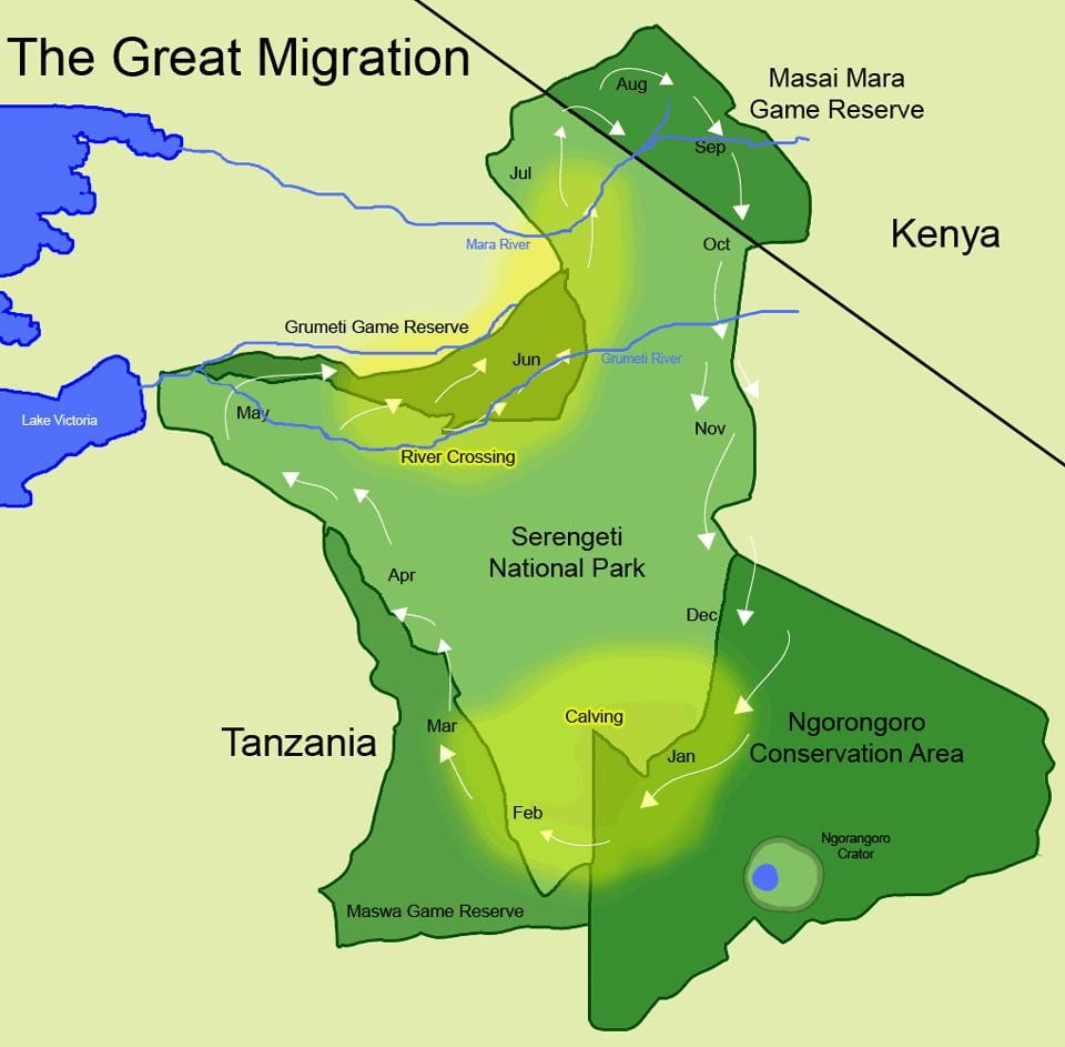 Peta dari tanzania migrasi 